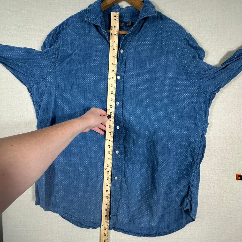 Polo Ralph Lauren Button Down Mens XXL Blue Excellent Linen Polka Dot Shirt